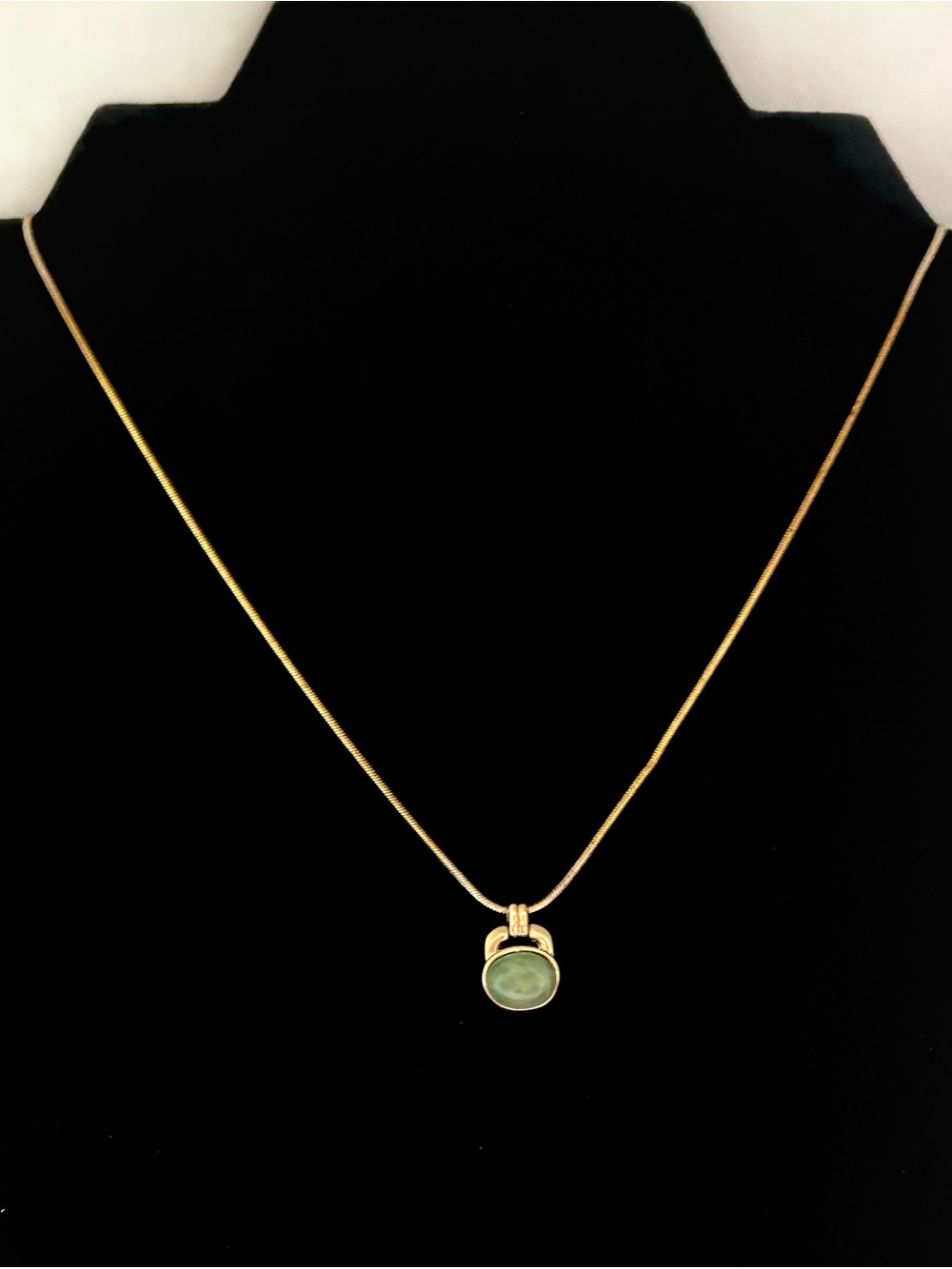 Gold Necklace with Green Stone Pendant - Women's Jewelry